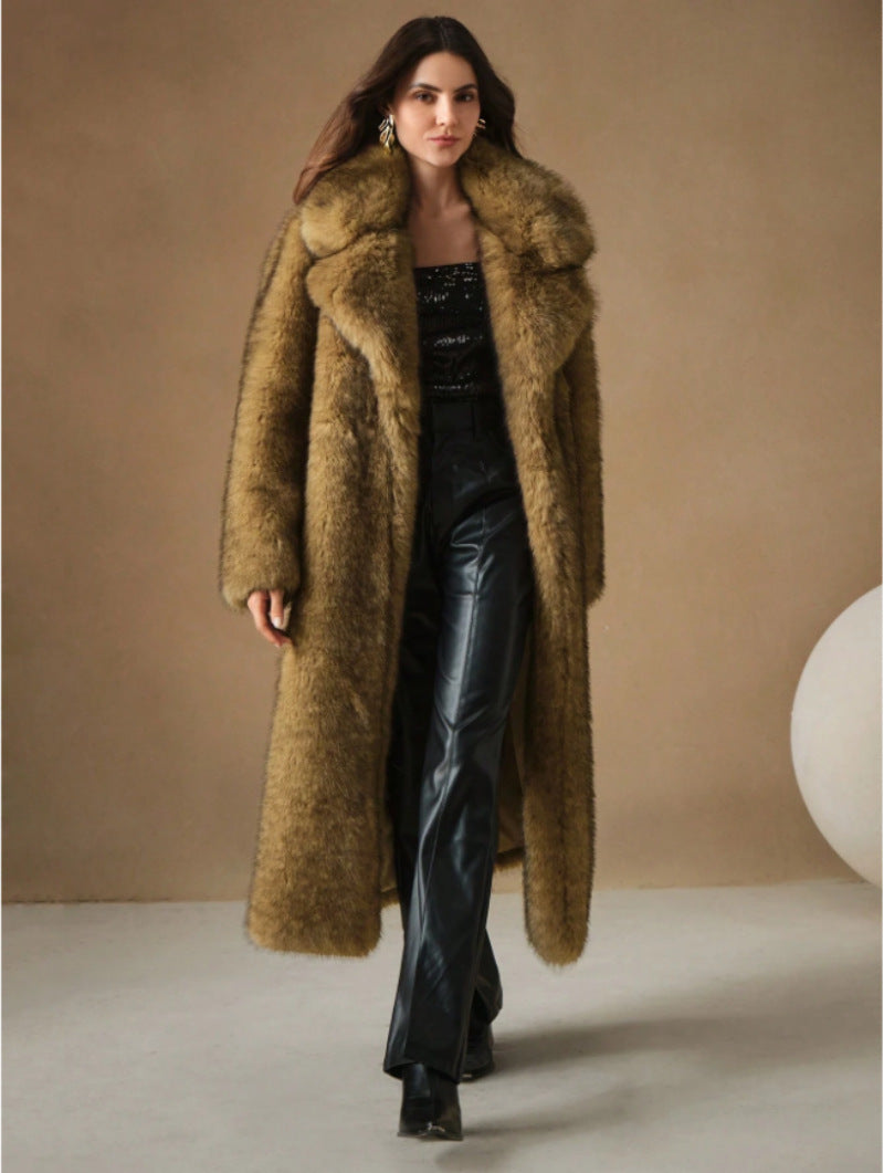 fluffy long coat imitation fox fur parka jacket