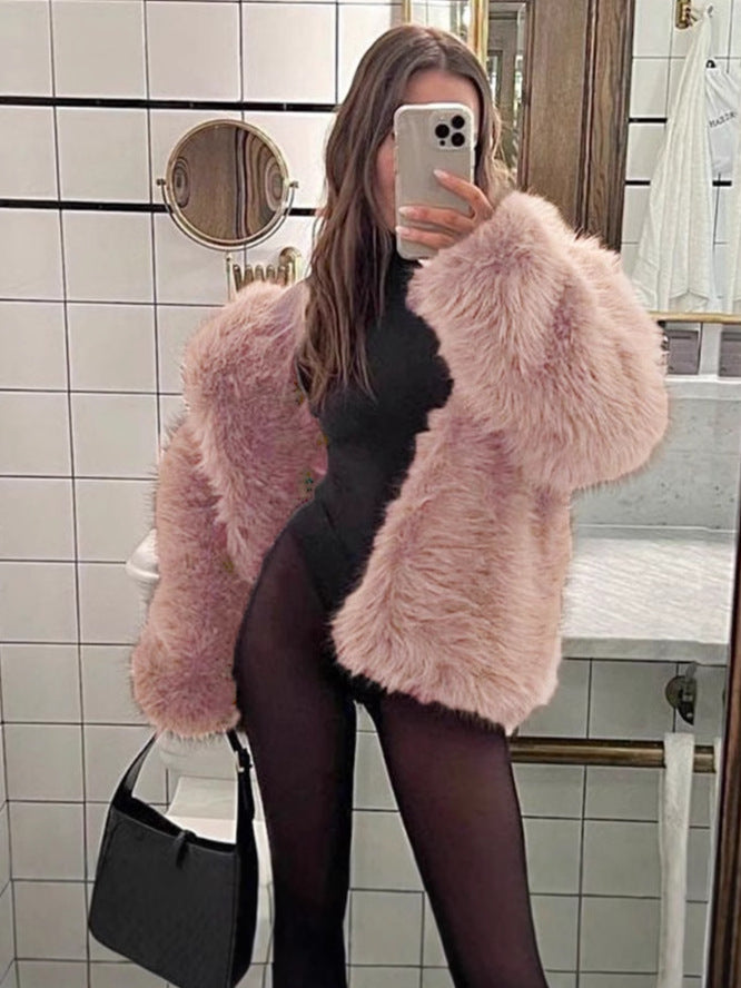 suit collar imitation fox fur coat