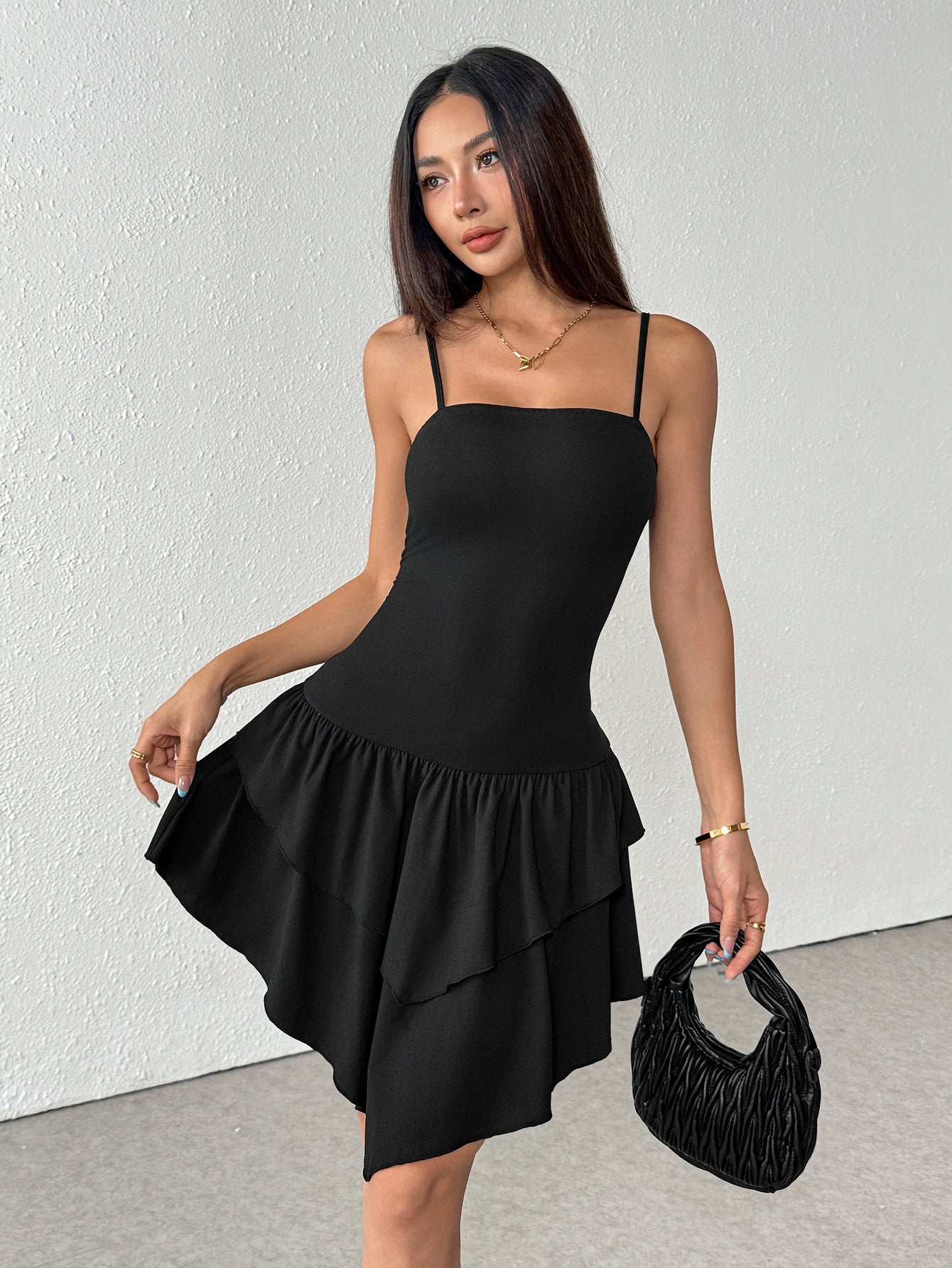 black Spaghetti strap backless mini dress