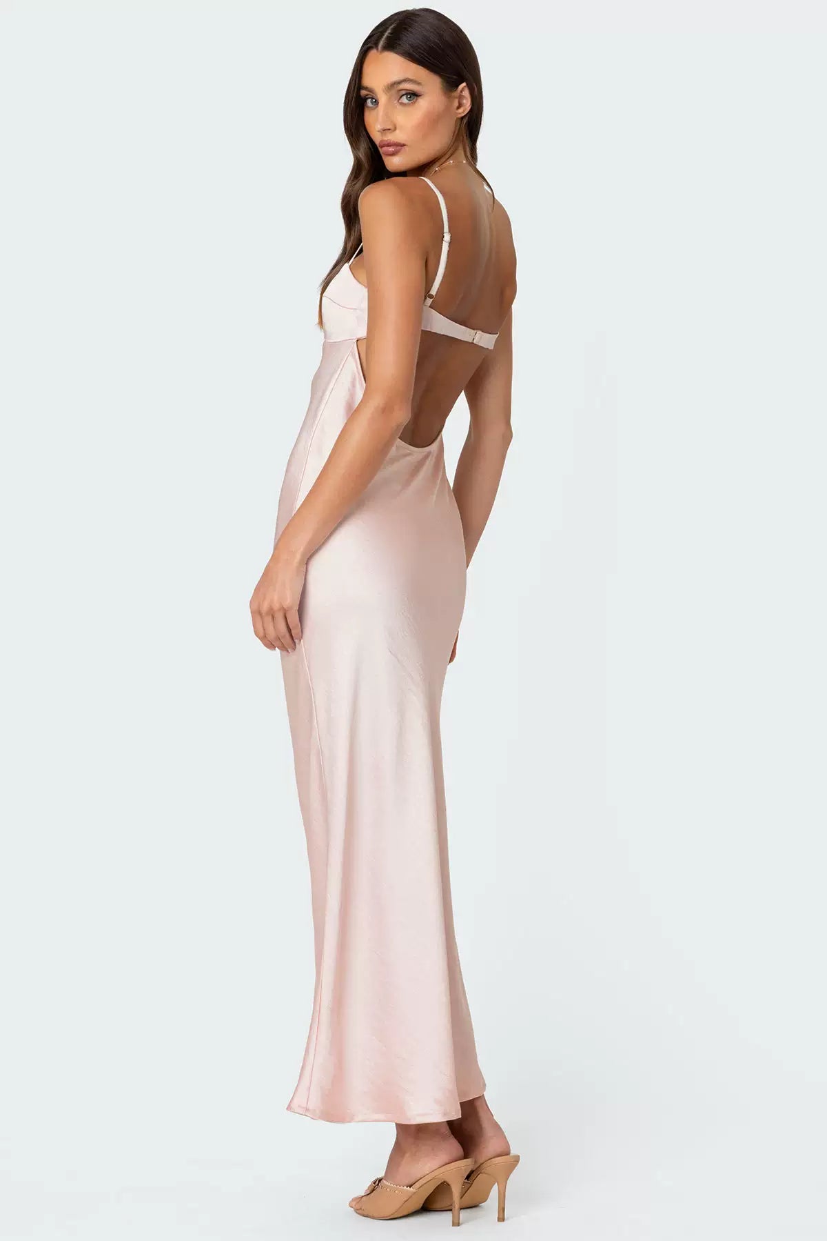pink backless maxi dress