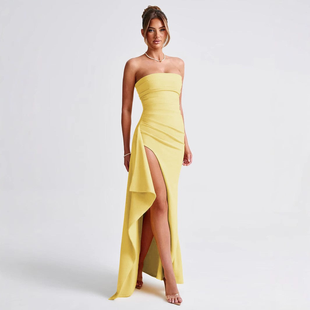yellow Side-slit irregular bodycon dress