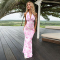 pink halter neck backless maxi dress