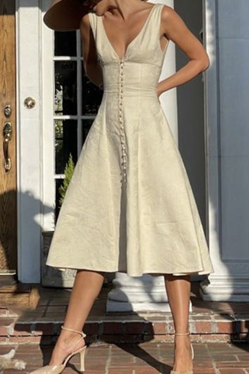 lily V-neck fitted waist midi dress