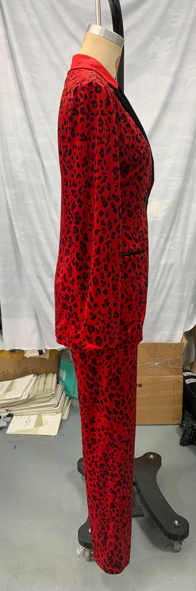 Striking Red Leopard Print Suit