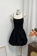 black flower bud mini dress