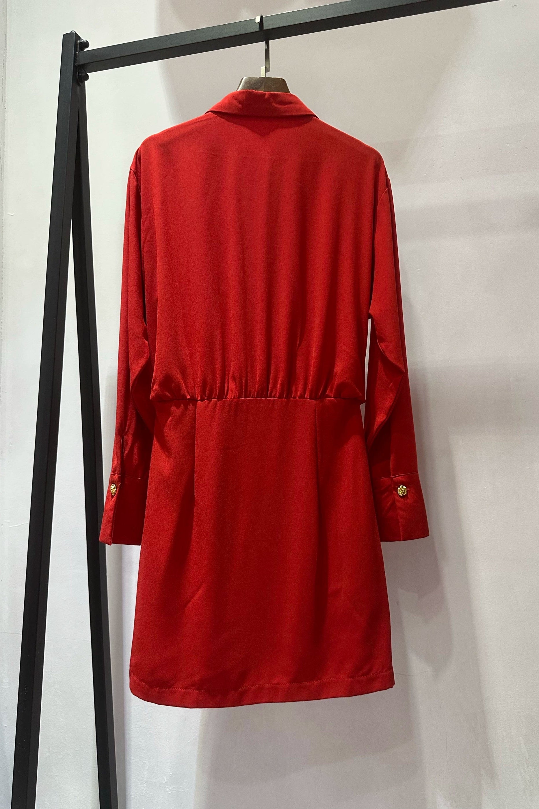 red beaded tie hip wrap long sleeve mini dress