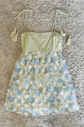 flower mesh bow tassel lace-up light green dress
