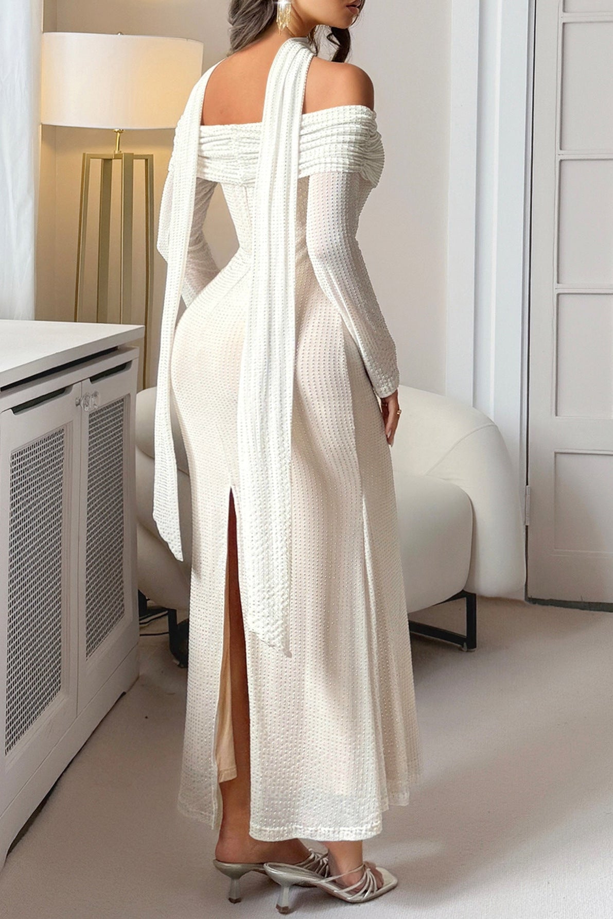 apriot bandeau long sleeve hip maxi dress