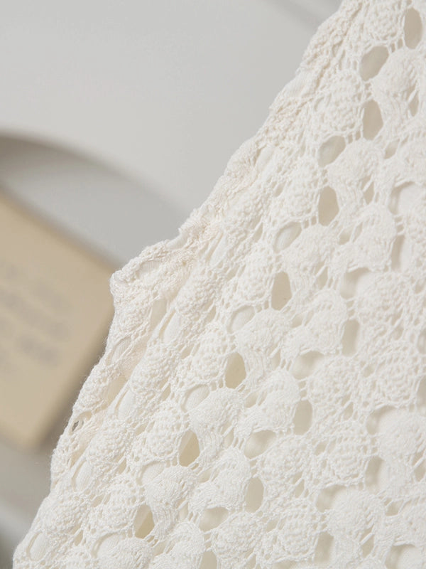 white hollow crochet camisole dress