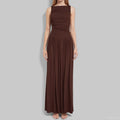 brown Pleated sleeveless maxi dress