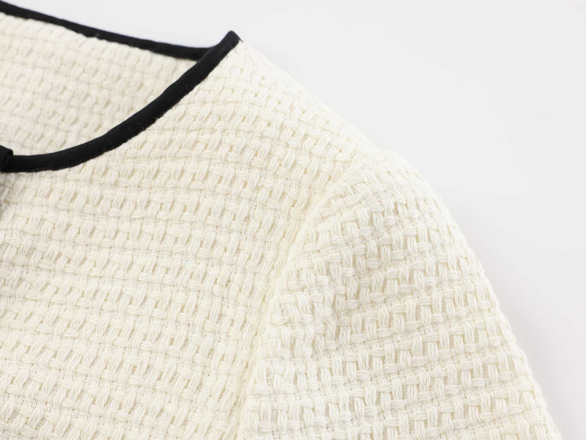 white knitted short-sleeved button-down  mini dress