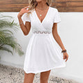white Lace-trimmed butterfly sleeve mini dress