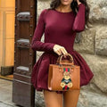 red Flower bud backless long-sleeved mini dress