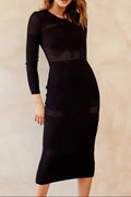 black long sleeve cut-out  knitted dress