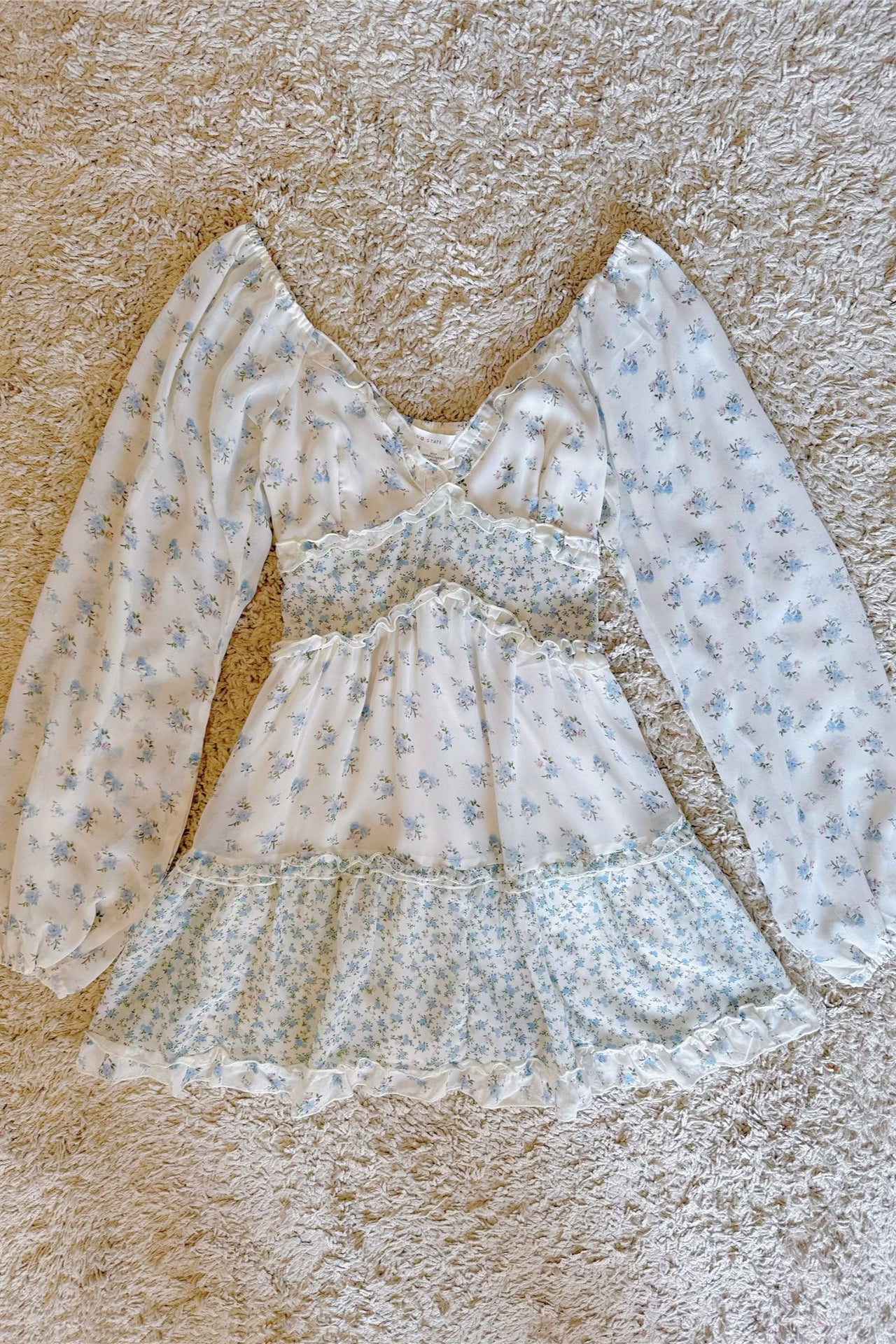 vintage floral fungus lace V-neck long sleeve dress