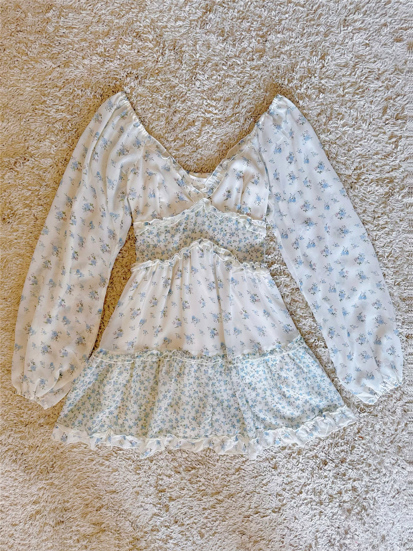 vintage floral fungus lace V-neck long sleeve dress