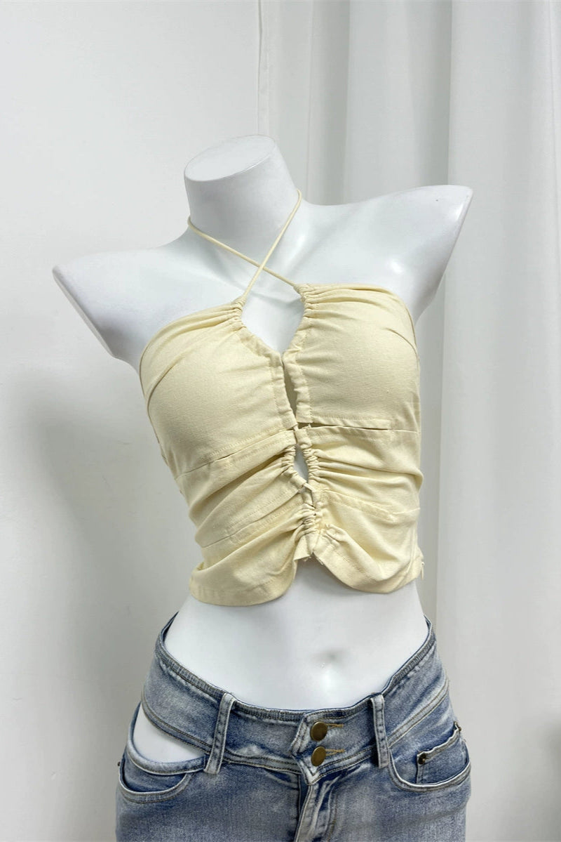 Light Yellow Hollow Halterneck Camisole