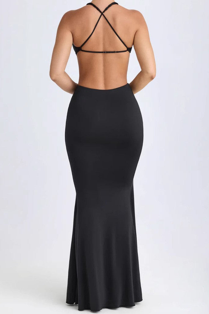 Hollow-out backless deep V-neck dress