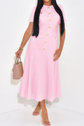 pink buttons short sleeves maxi dress