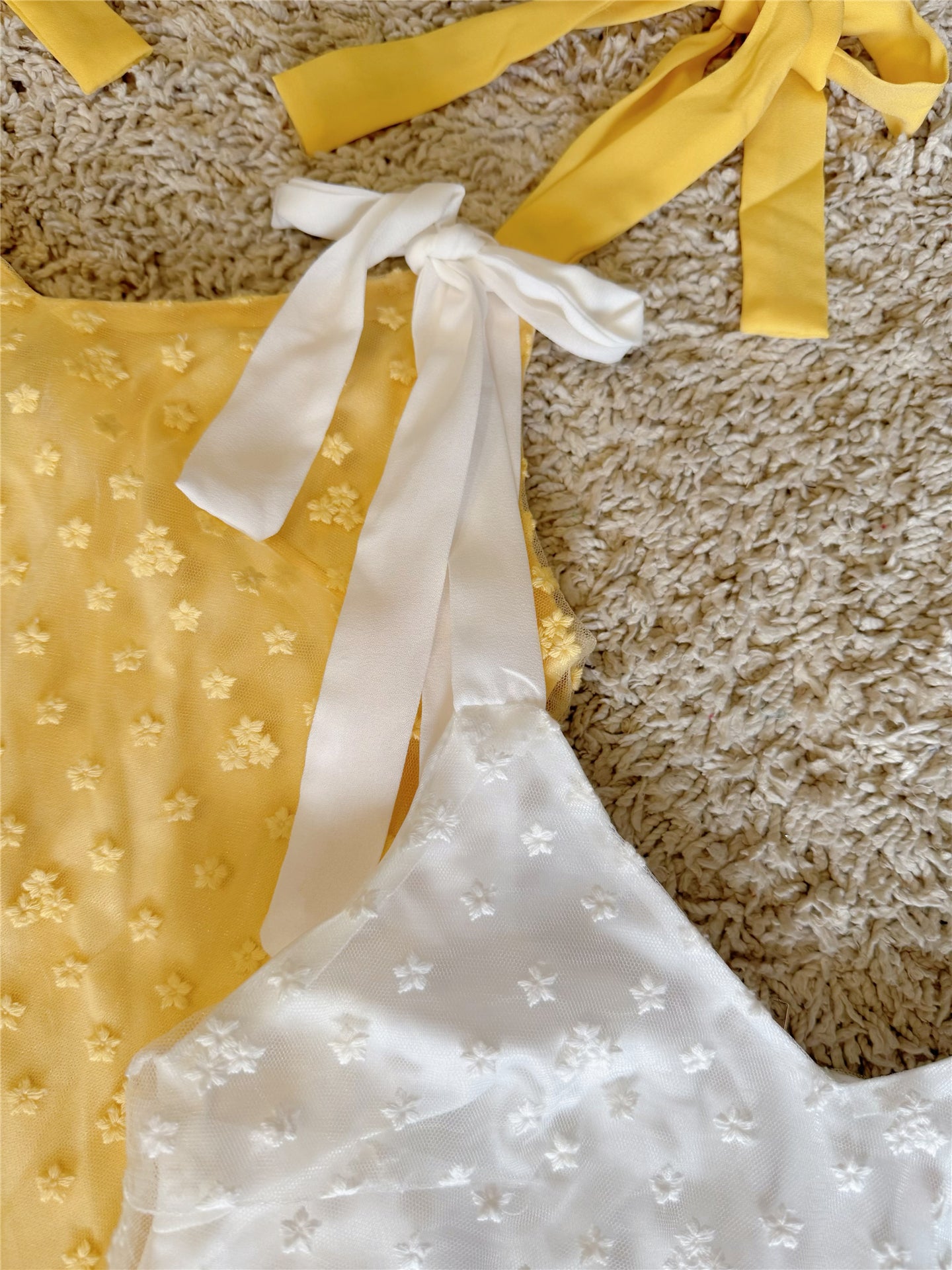 mesh flower embroidery bow lace-up dress