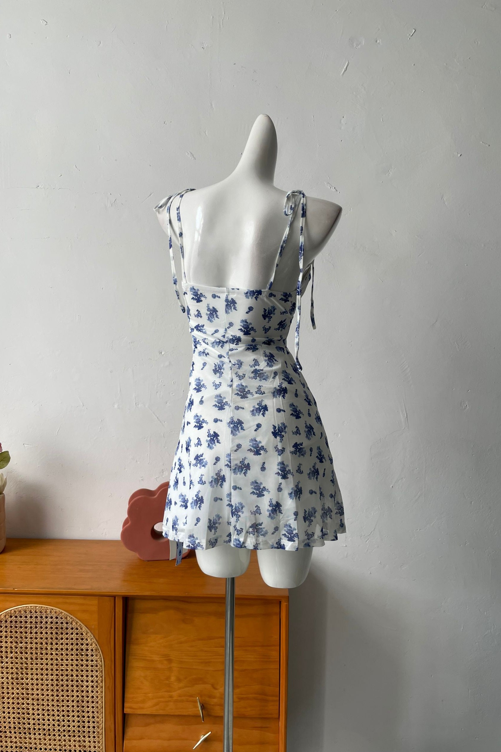 blue vintage floral slip mini dress