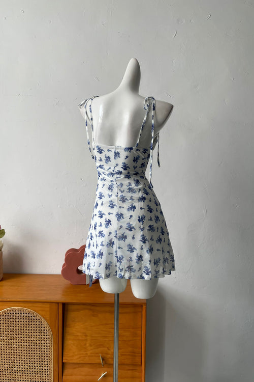blue vintage floral slip mini dress