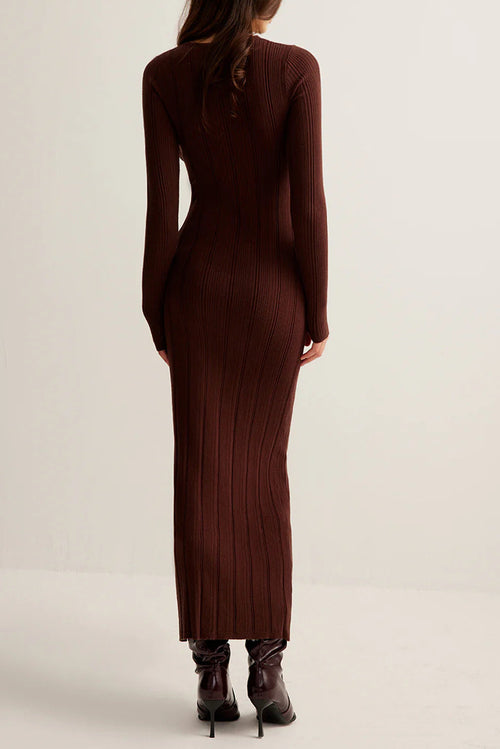 button V-neck knitted maxi dress