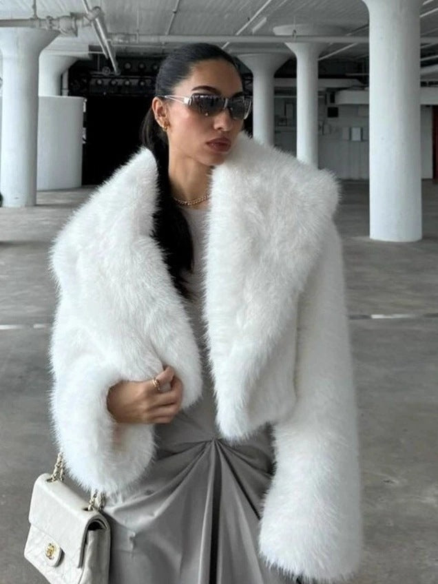 imitation fox fur cropped fur coats with artificial large fur collars