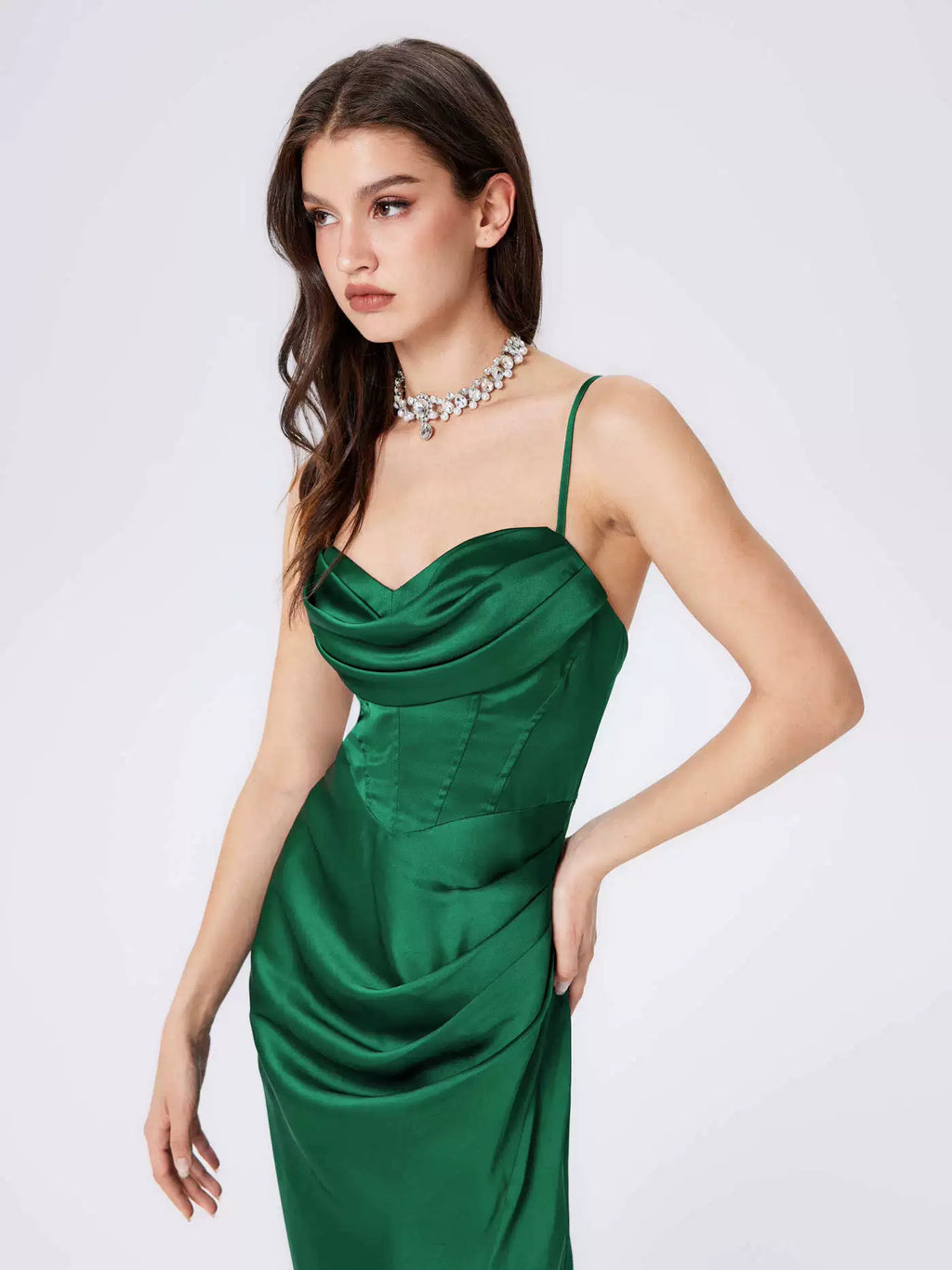 satin high slit long dress