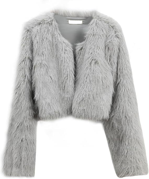 faux fur coat long sleeve collarless jacket