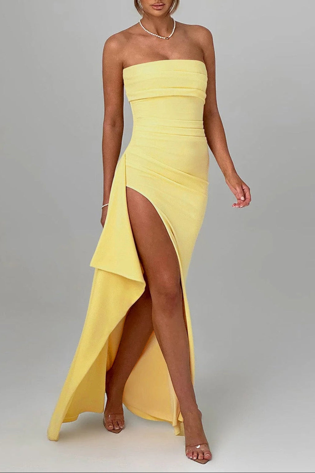 yellow Side-slit irregular bodycon dress