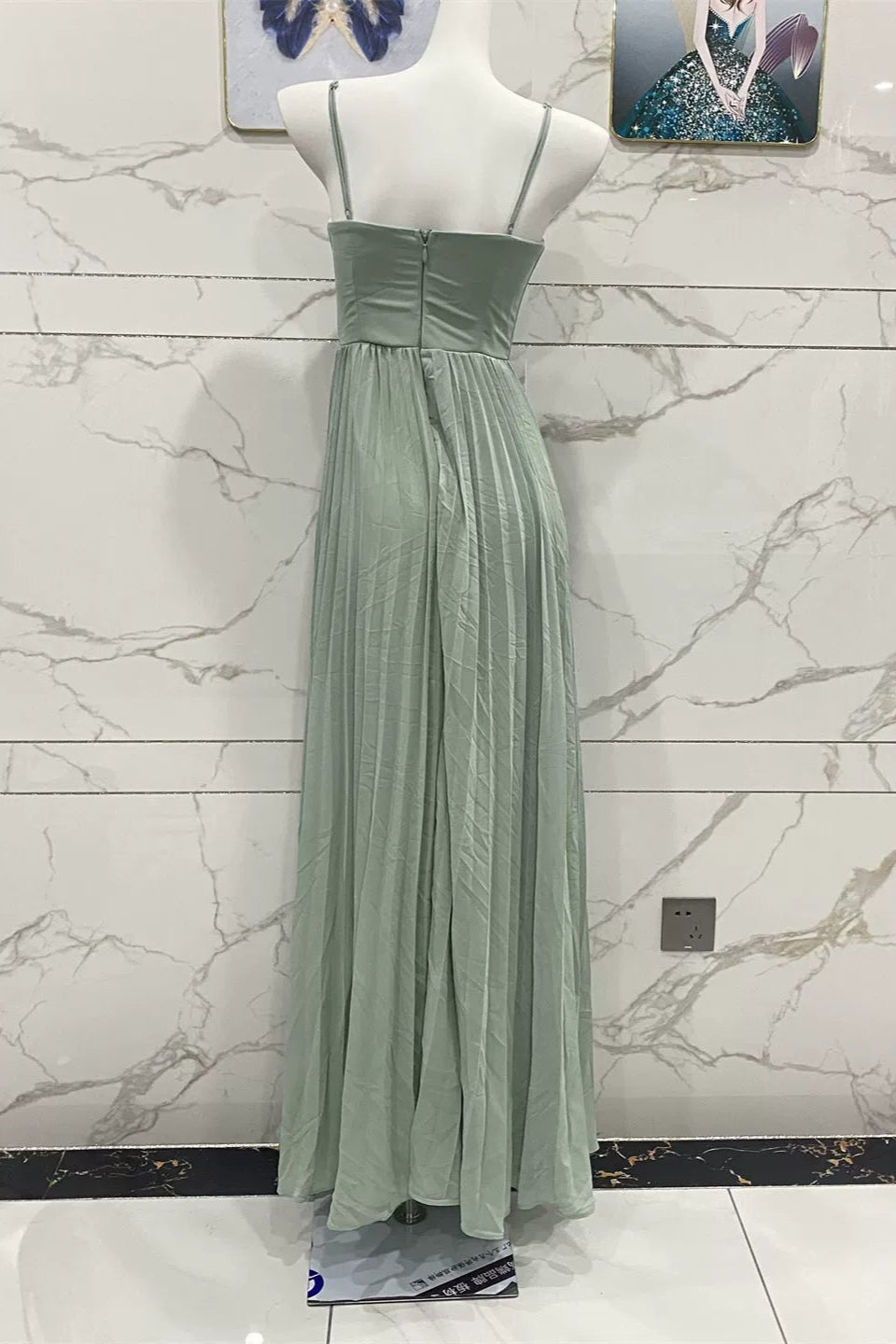 suspender open back pleated chiffon dress