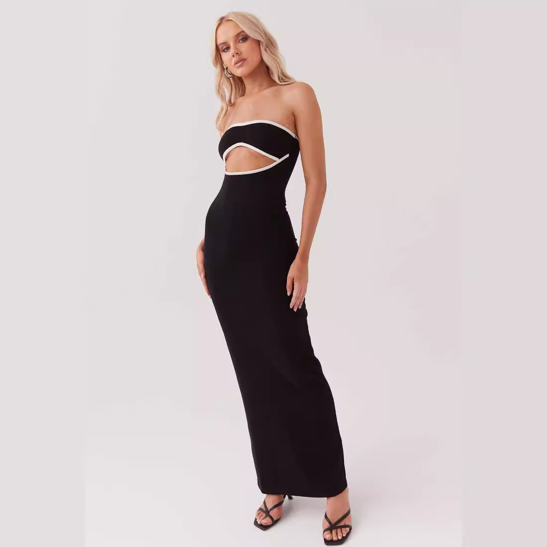 arabela black Strapless knitted maxi dress