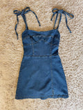 bow lace-up cotton denim dress