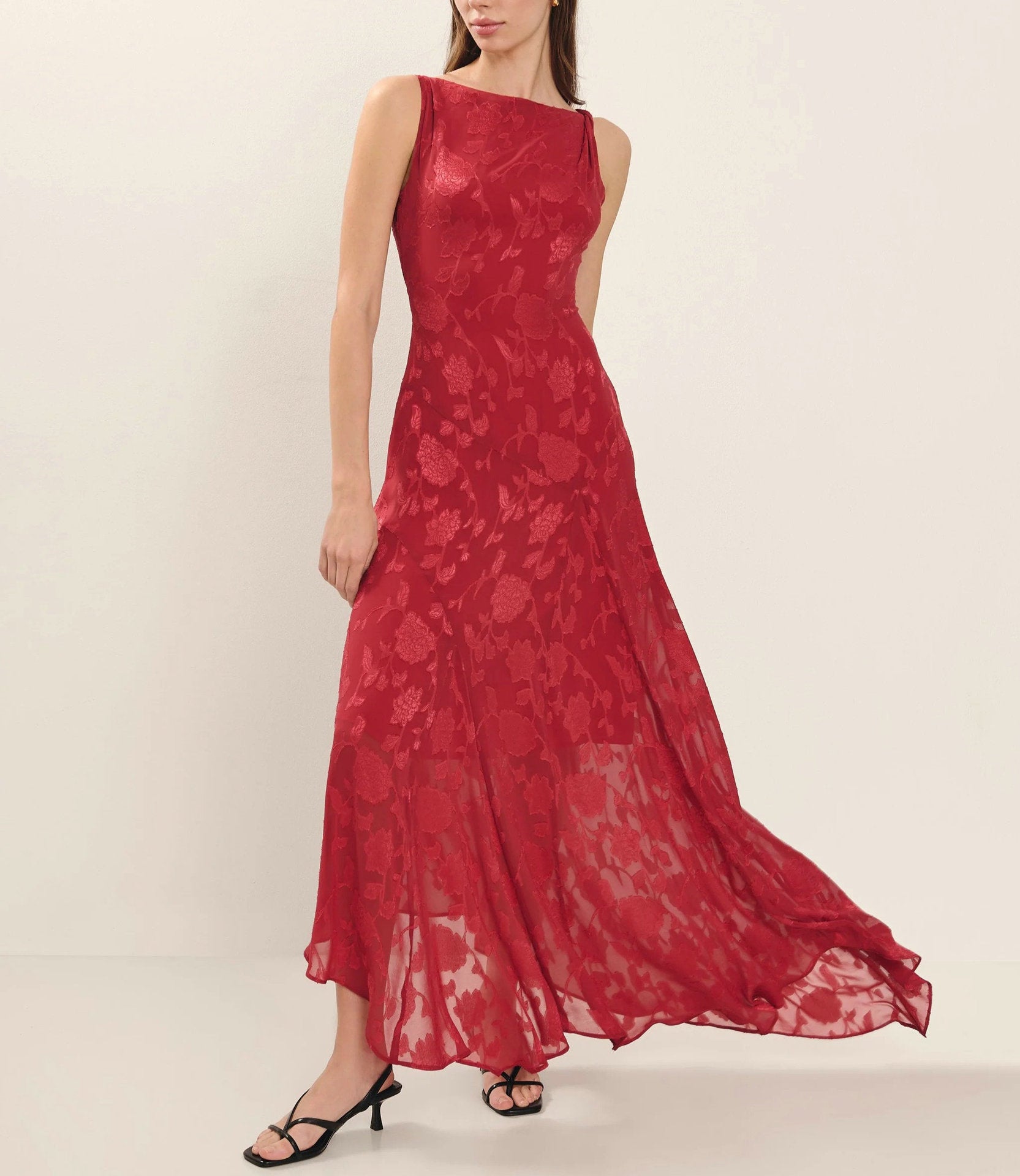 red Lace Backless Jacquard Irregular Dress
