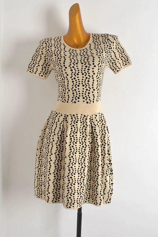 polka dot crew neck short-sleeved knitted dress