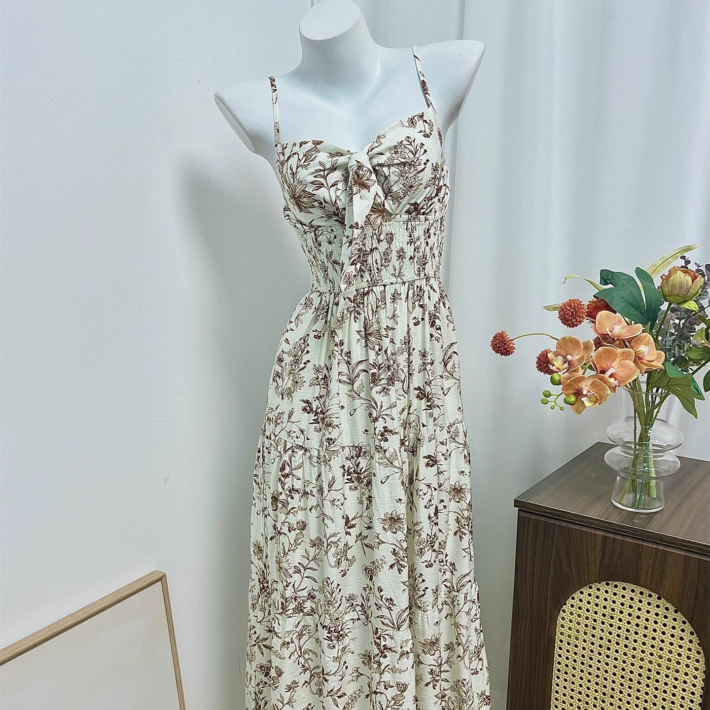 floral chest tie back hugging dress