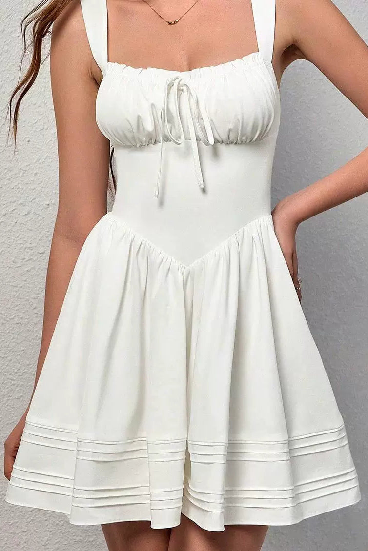 white suspender A-line mini dress
