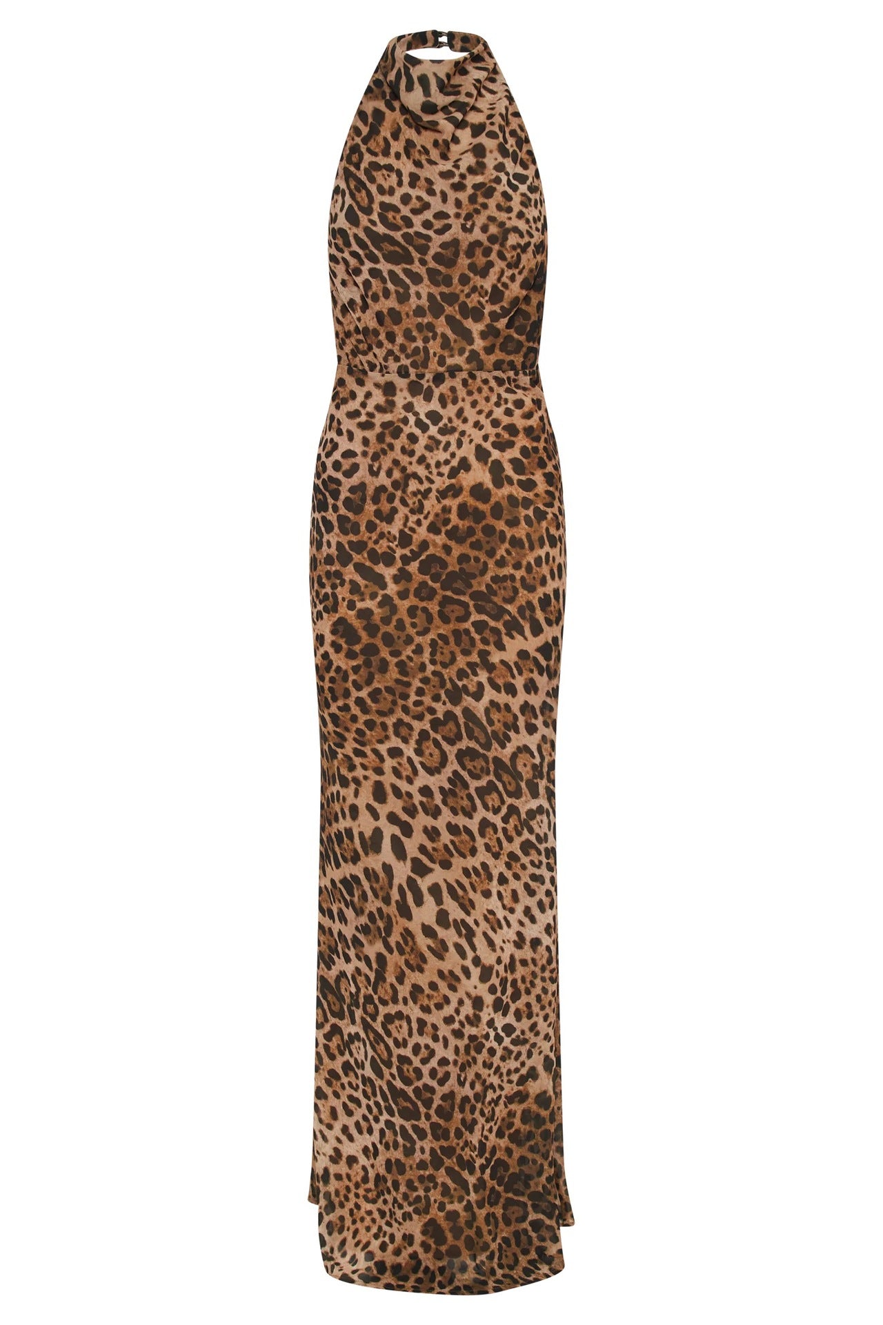Backless halter neck leopard print dress