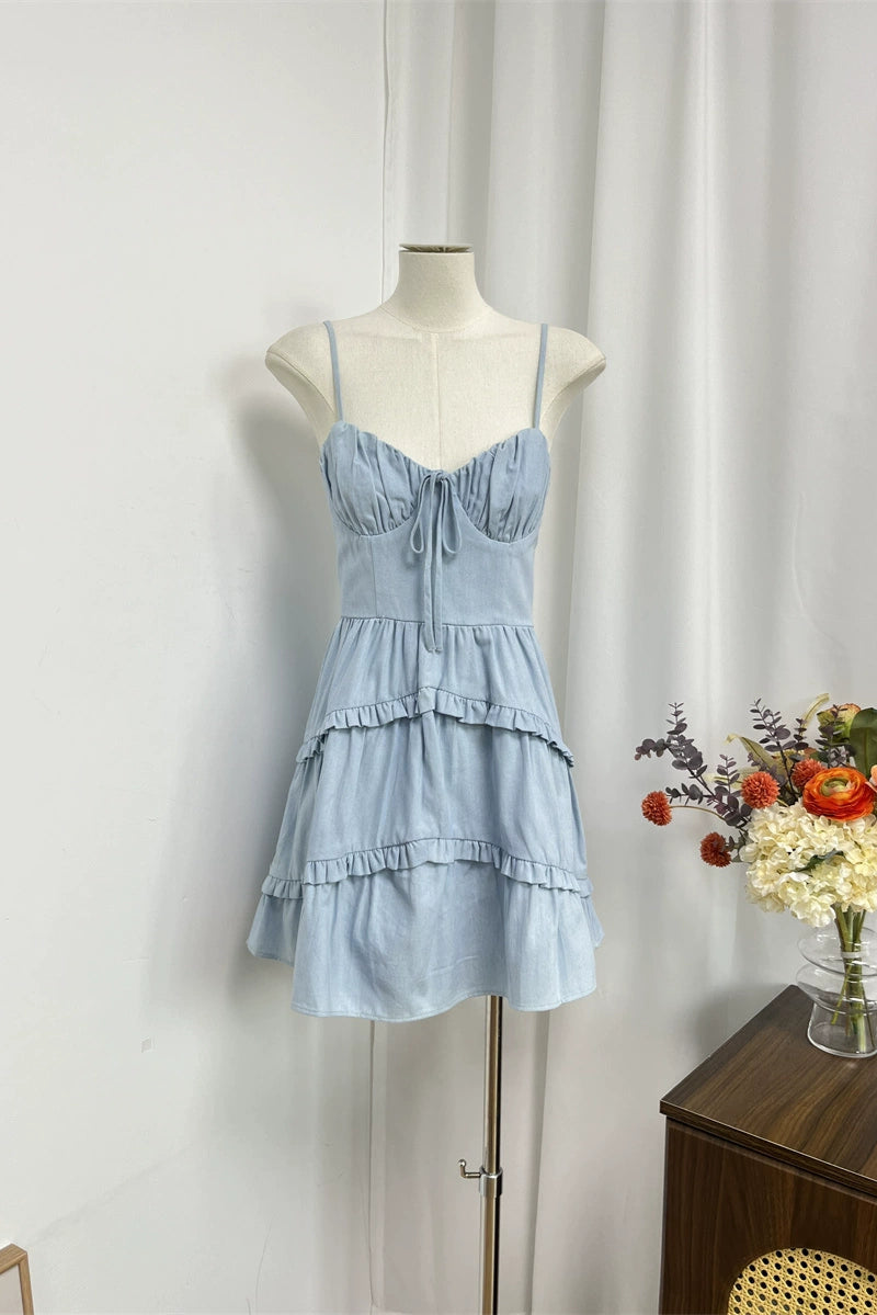 light blue slim slip dress