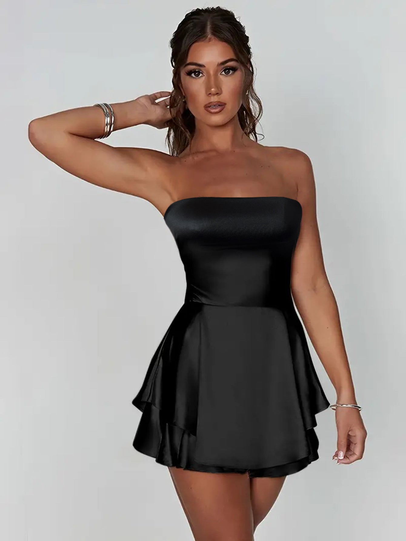 Backless strapless asymmetrical mini dress
