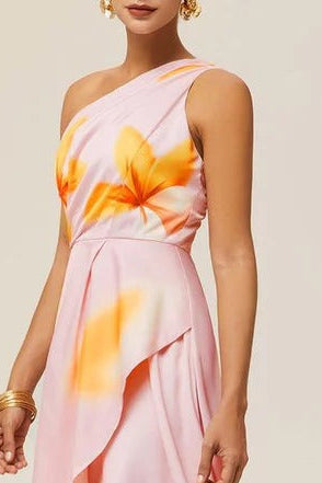 iris pink print hip hugging step maxi dress