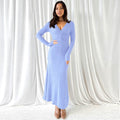 dolores blue V-neck long-sleeved bodycon dress