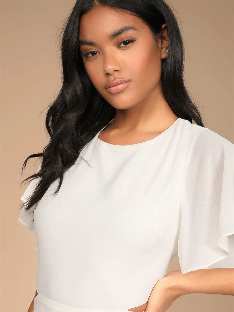 white butterfly sleeve chiffon waist open waist  mini dress