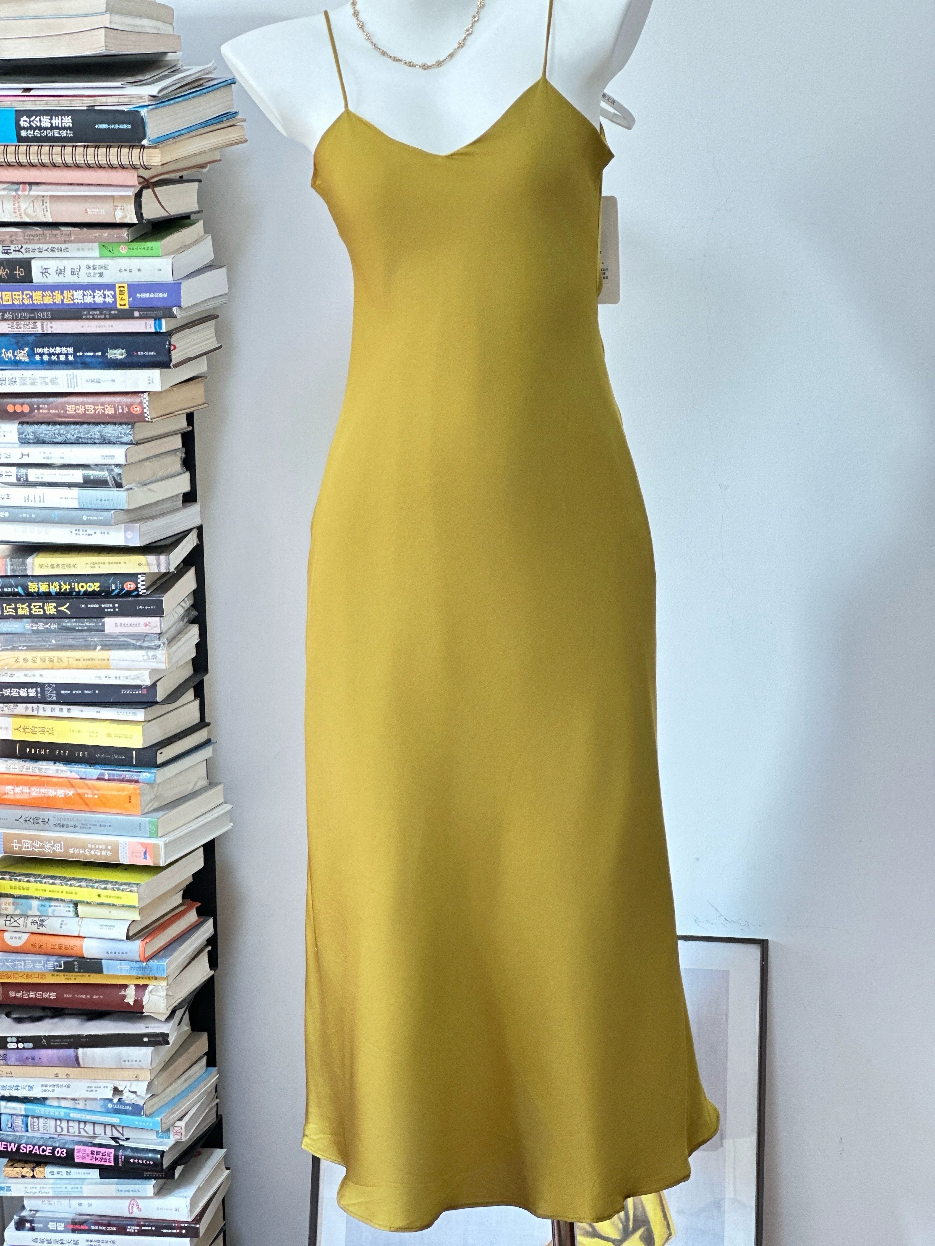 silk V-neck suspender long dress