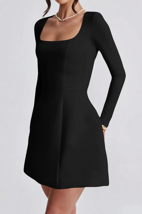 black long sleeves A-line mini dress