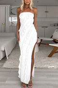 white Side-slit irregular strapless bodycon dress