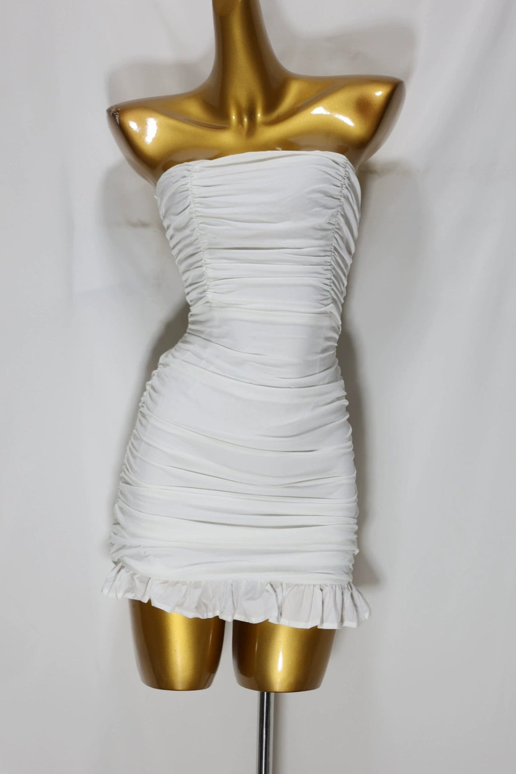 white strapless mini dress