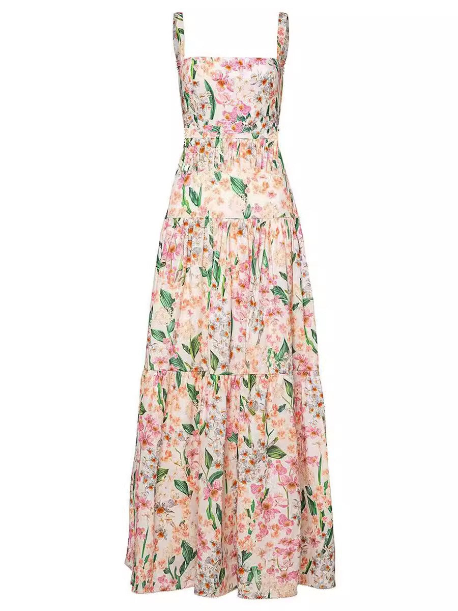 Sweet And Spicy Style Sling A-Line Floral Cake Dress