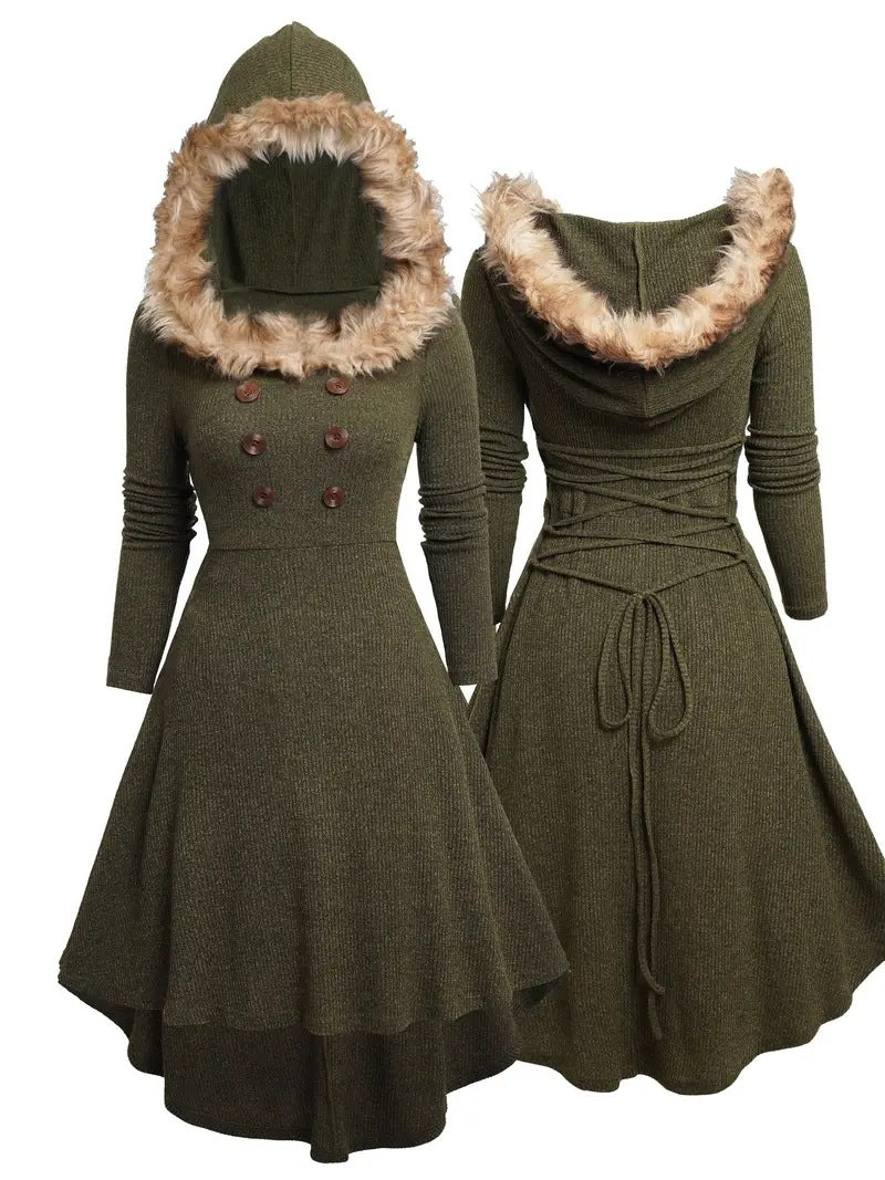 Christmas Ladies Retro Long Sleeve Plush Splicing Dress